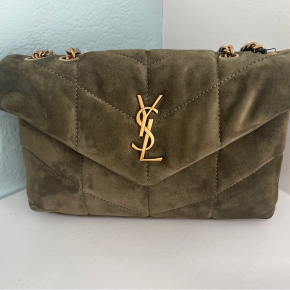 Saint Laurent Toy Loulou Puffer Quilted Suede Shoulder Bag NWT Green NEW YSL - Picture 1 of 16